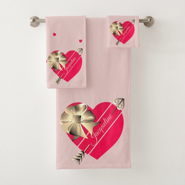 Valentine's Bronze Pink Hearts Towel (Insitu)