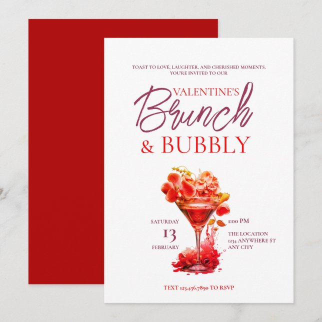 Valentine's Brunch and Bubbly Invitation (Front/Back)