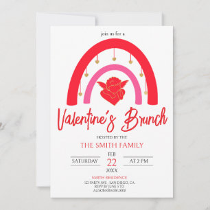 Valentine's Brunch Red rainbow & Cupid Invitation