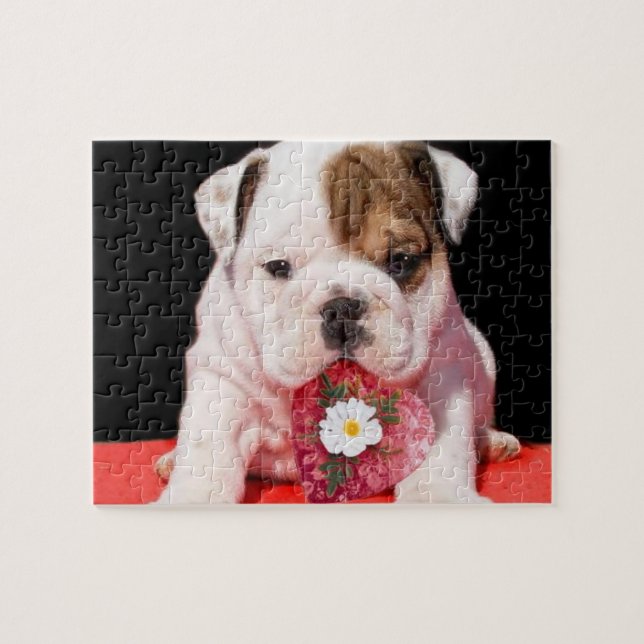 Valentine's bulldog puppy jigsaw puzzle (Horizontal)