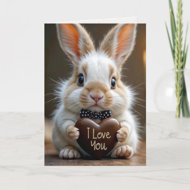 Valentine's Bunny With Chocolate Heart Holiday Card (Front)