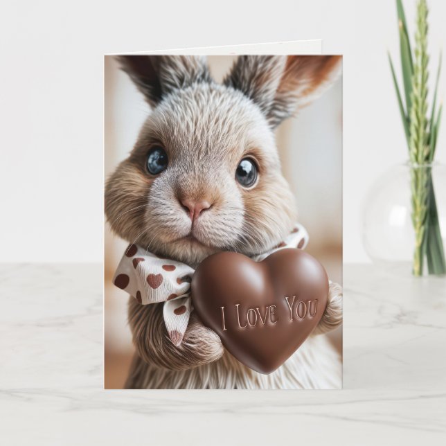 Valentine's Bunny With Chocolate Heart Holiday Card (Front)