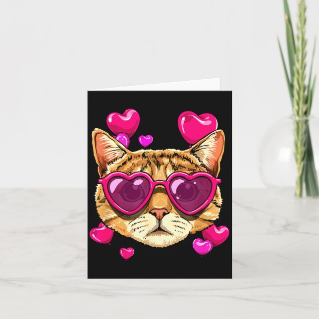 Valentines Ca Kitten Wearing Sungl Heart Cat Lover Card (Front)