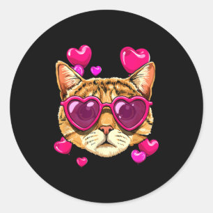 Valentines Ca Kitten Wearing Sungl Heart Cat Lover Classic Round Sticker