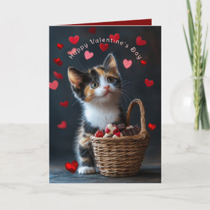 Valentine's Calico Kitten Chocolates Red Hearts Card