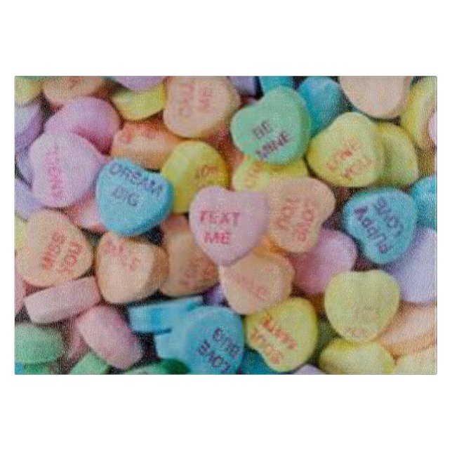 Valentine's candy conversation hearts cutting board (Front)