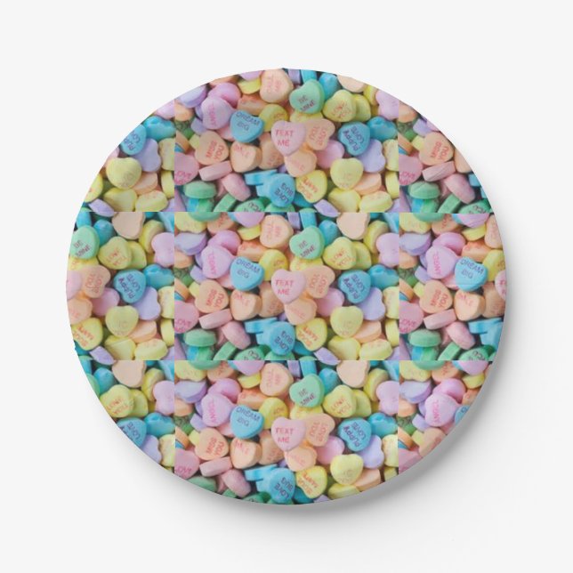 Valentine's candy conversation hearts paper plate (Front)