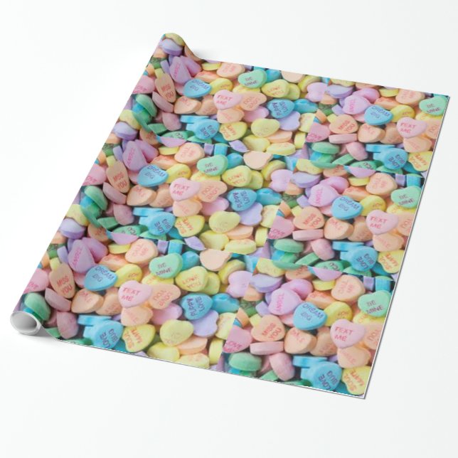 Valentine's candy conversation hearts wrapping paper (Unrolled)