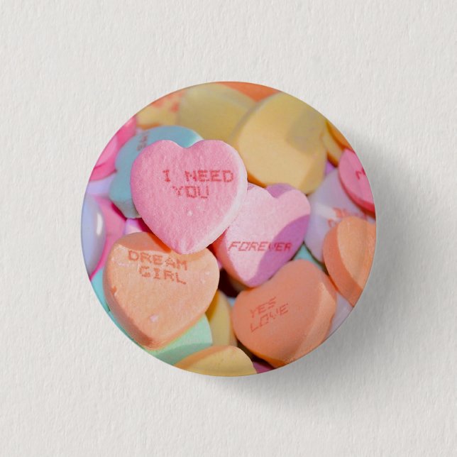 VALENTINE'S CANDY HEARTS  1 INCH ROUND BUTTON (Front)