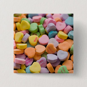 VALENTINE'S CANDY HEARTS 2 INCH SQUARE BUTTON