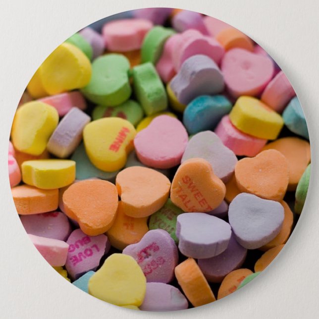 VALENTINE'S CANDY HEARTS 6 INCH ROUND BUTTON (Front)