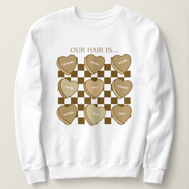 Valentine's Candy Hearts Black Hair Pullover (Design Front)