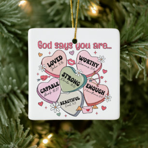  Valentine's Candy Hearts Christian  Ceramic Ornament