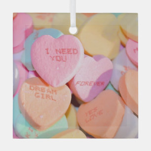 VALENTINE'S CANDY HEARTS  GLASS ORNAMENT