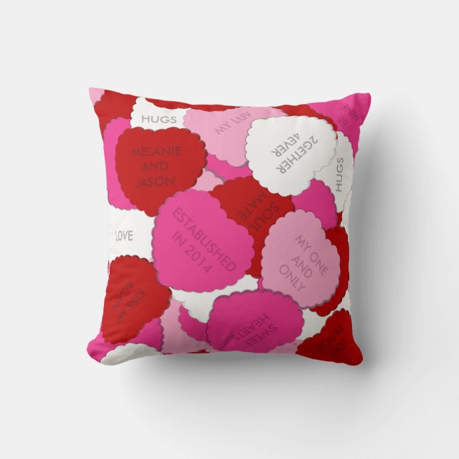 Valentines Candy Hearts Personalized Square Pillow (Front)