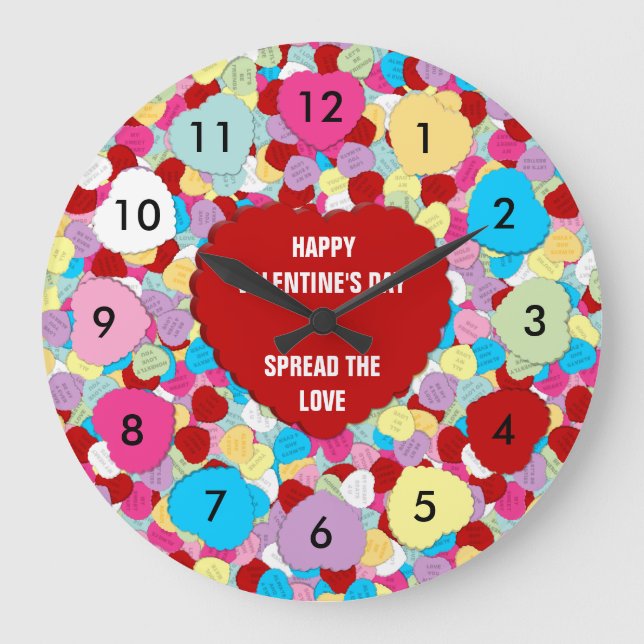 Valentines Candy Hearts-Round Wall Clock (Front)