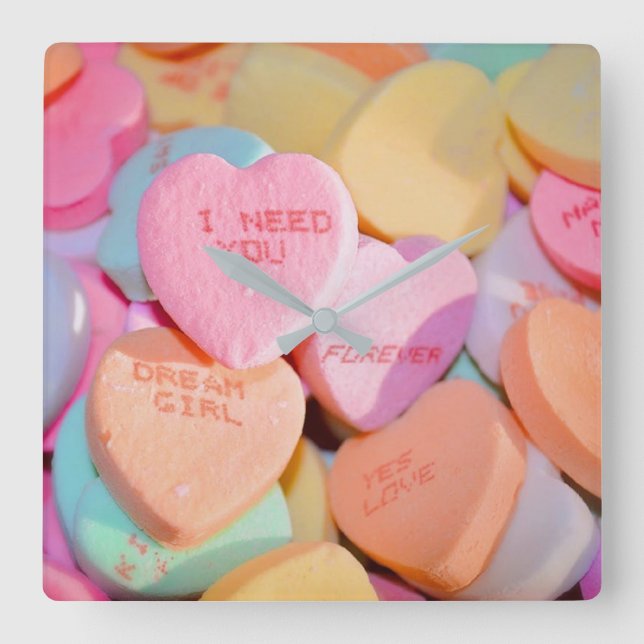 VALENTINE'S CANDY HEARTS  SQUARE WALL CLOCK (Front)