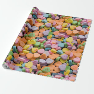 VALENTINE'S CANDY HEARTS WITH ROMANTIC SAYINGS WRAPPING PAPER