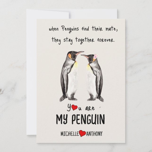 Valentines Carte Penguin Personnalisé Romantique (Devant)