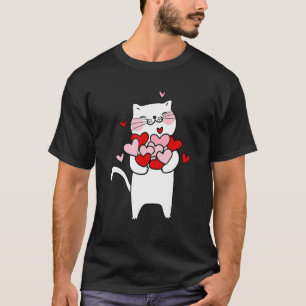 Valentine's Cat Holding Hearts Cat Lover Cat Owner T-Shirt