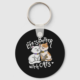 Valentine's Cat Lover Life Is Better With Cats Mot Keychain