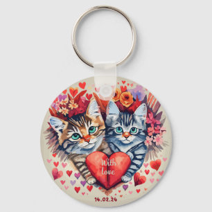 Valentines cats with heart keychain