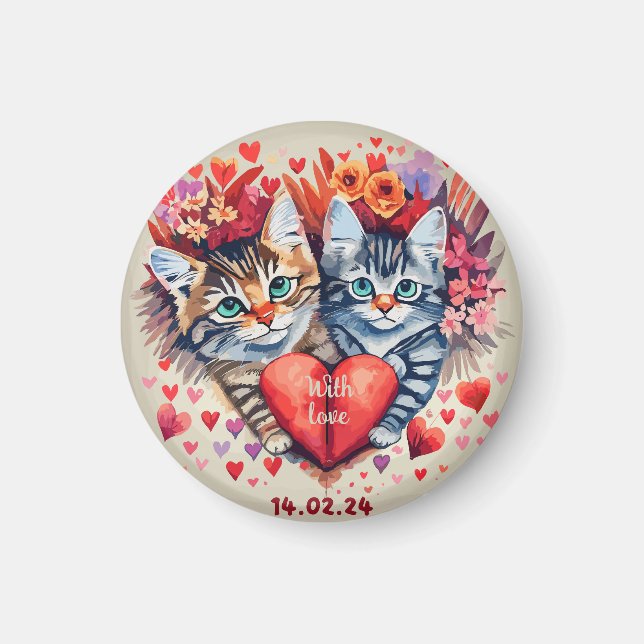 Valentines cats with heart magnet (Front)