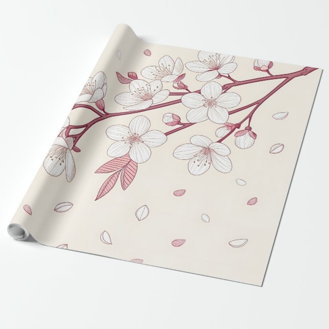 Valentine's Cherry Blossom Wrapping Paper (Unrolled)