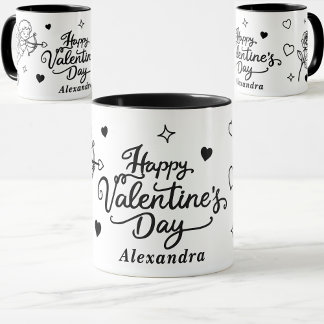 Valentines  Cherub & Romantic Doodle Personalized Mug