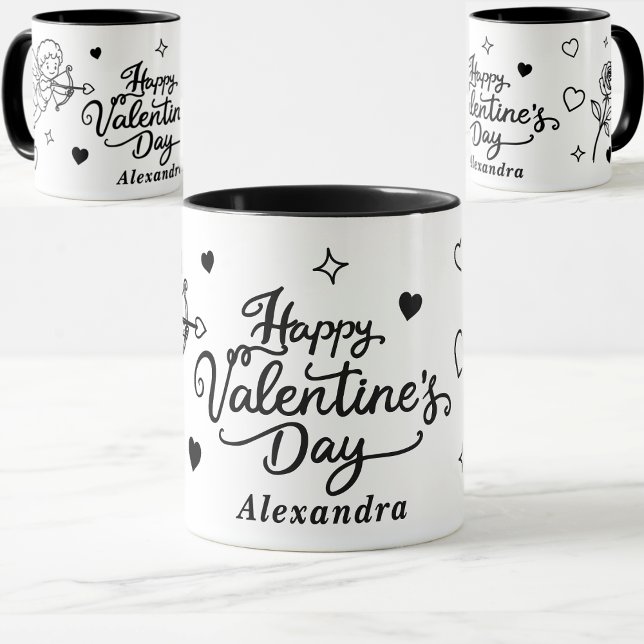 Valentines  Cherub & Romantic Doodle Personalized Mug (Creator Uploaded)