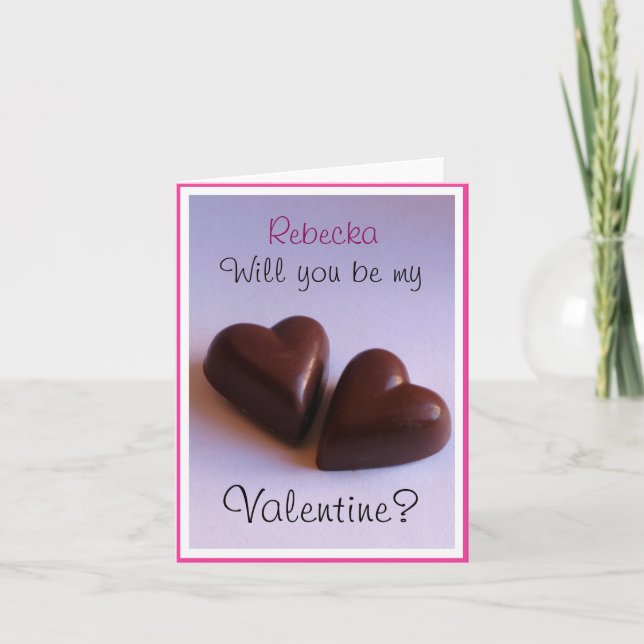 Valentines Chocolate Hearts with Name any Text Holiday Card (Front)