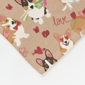 Valentines Corgi Love Pattern Cozy Fleece Blanket