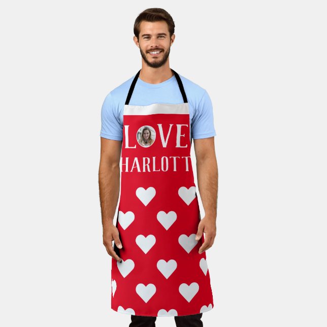 Valentines Couple Heart Custom Personalized Photo Apron (Worn)