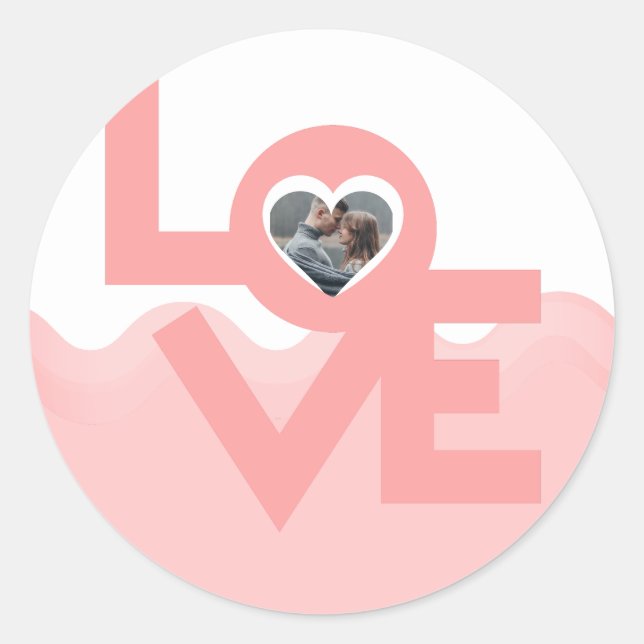 Valentines Couple Heart Custom Personalized Photo Classic Round Sticker (Front)