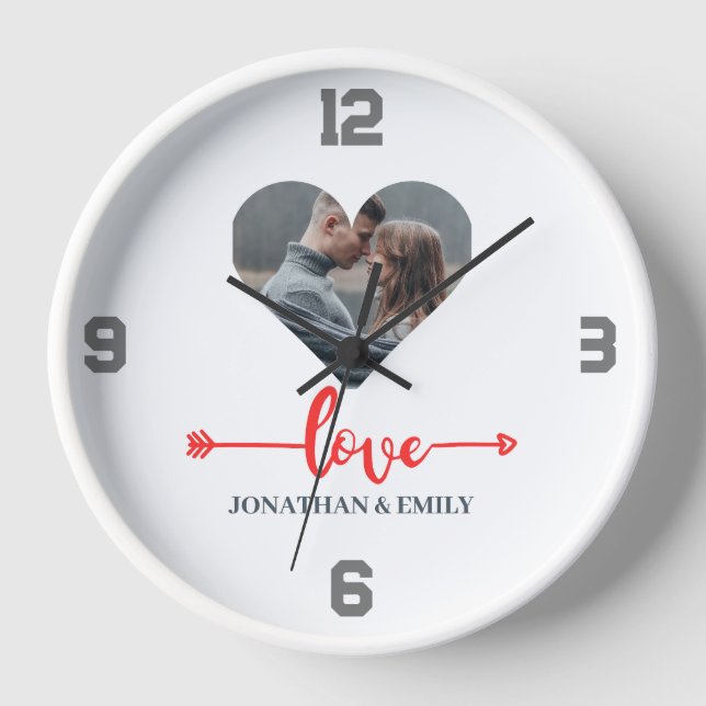 Valentines Couple Heart Custom Personalized Photo Clock (Front)