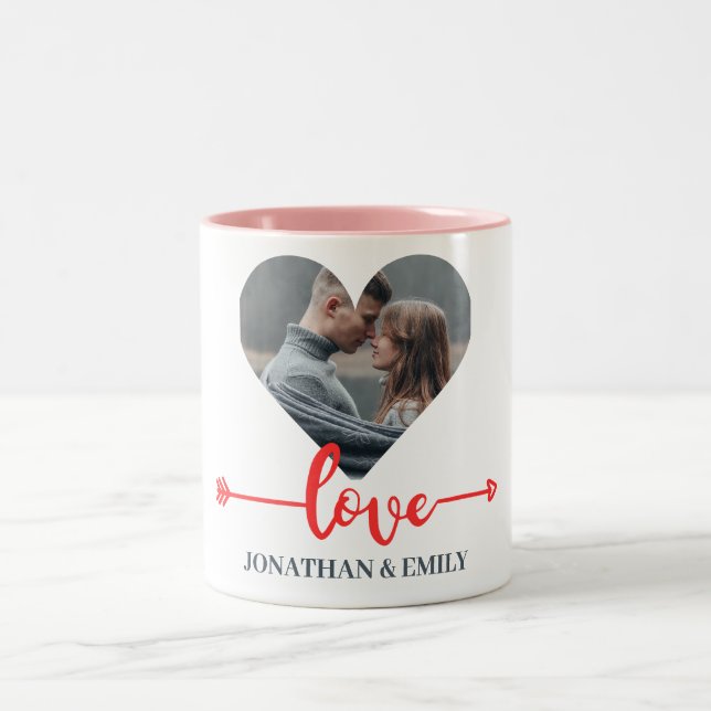 Valentines Couple Heart Custom Personalized Photo Two-Tone Coffee Mug (Center)