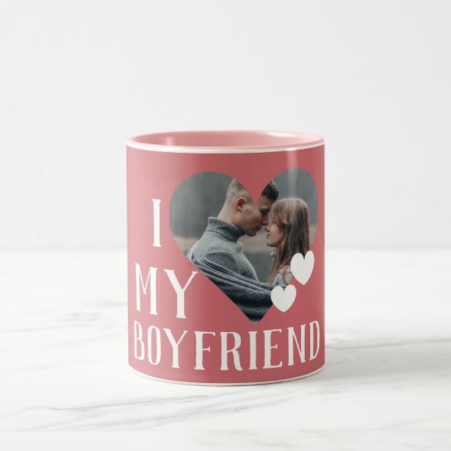 Valentines Couple Heart Custom Personalized Photo Two-Tone Coffee Mug (Center)