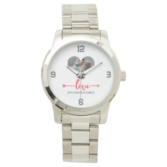 Valentines Couple Heart Custom Personalized Photo Watch (Front)