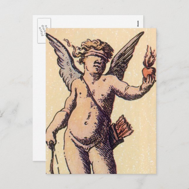 Valentines Cupid Blindfolded, Vintage Tarot Card (Front/Back)