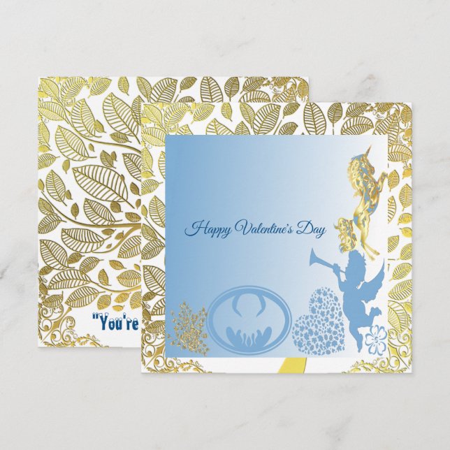 Valentines Cupid Blue Gold Foliage Border Romantic (Front/Back)