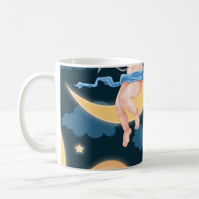 Valentine's cupid, moon: seamless pattern coffee mug (Left)