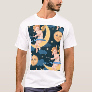 Valentine's cupid, moon: seamless pattern T-Shirt