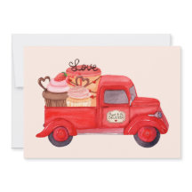 Valentine's Cupid's Delivery Red Watercolor Truck