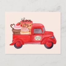 Valentine's Cupid's Delivery Red Watercolor Truck