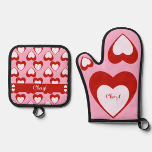 Valentines Customizable Names or Other Text Oven Mitt & Pot Holder Set