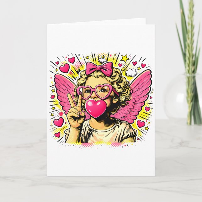 Valentines Cute Cupid Heart Angel Love Holiday Com Card (Front)