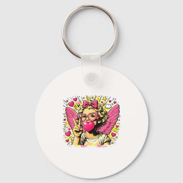 Valentines Cute Cupid Heart Angel Love Holiday Com Keychain (Front)