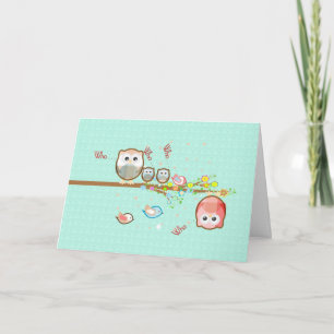 Valentine's Cute Owl Family on a Branch Card
