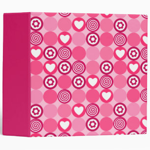 Valentines Cute Pink Heart and Flower Dots Pattern Binder
