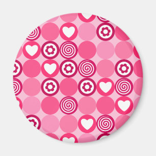 Valentines Cute Pink Heart and Flower Dots Pattern Magnet